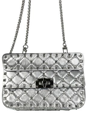 Rockstud Spike Mini Chain Shoulder Bag Silver Metallic Unbranded Chain